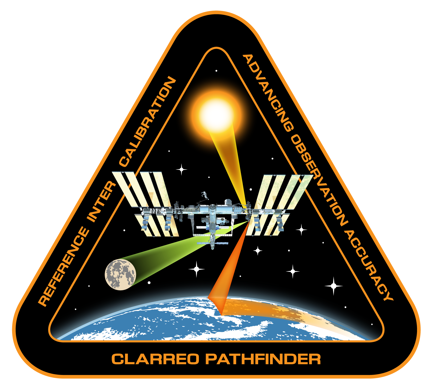 CLARREO Pathfinder mission patch showing the instrument on the ISS.